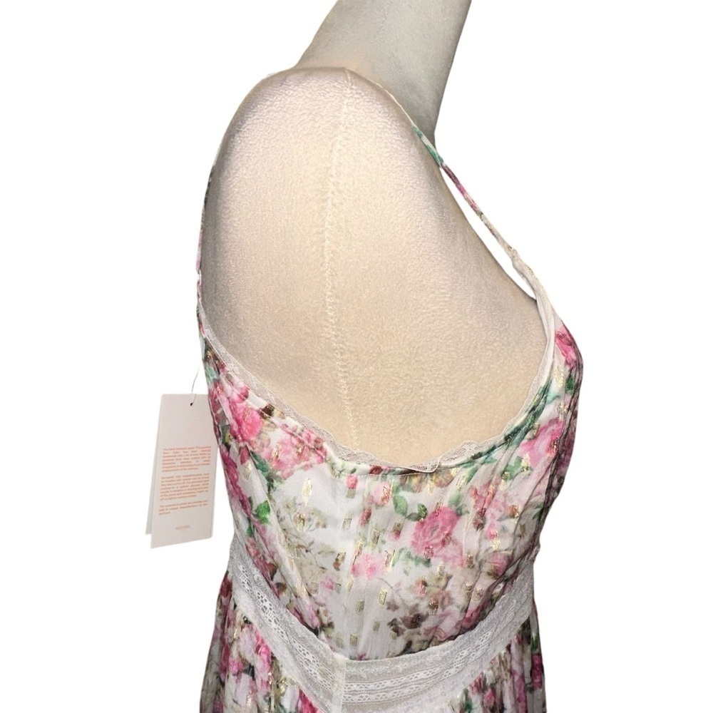Rococo Sand Vie Pink Cream Tiered Chiffon Ruffled Maxi Dress Large L - Picture 9 of 16